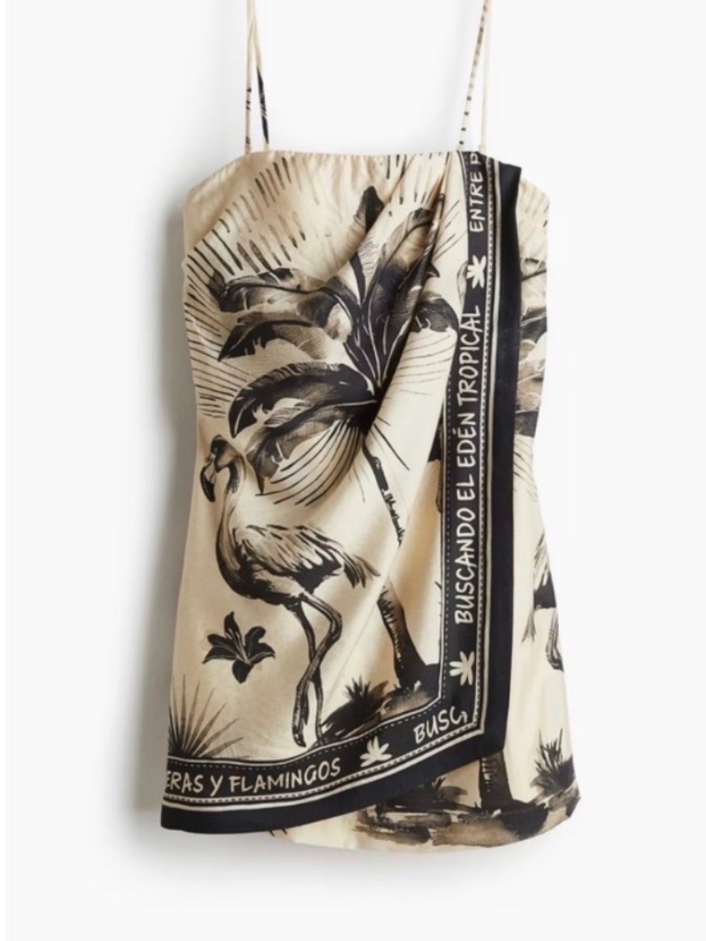 H&M Draped Bandeau Tropical Flamingo Print Dress - XL Size